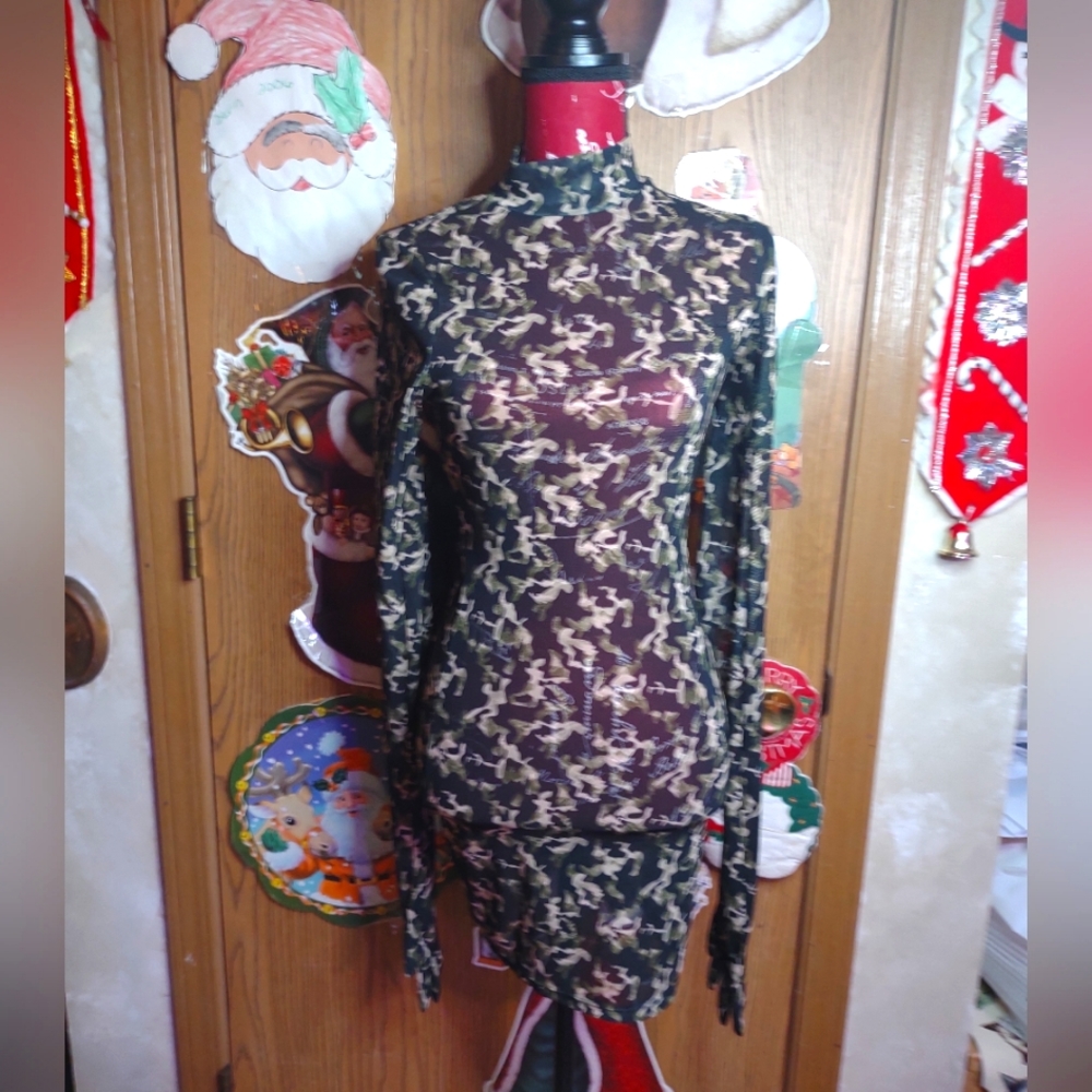 Dress with attached gloves